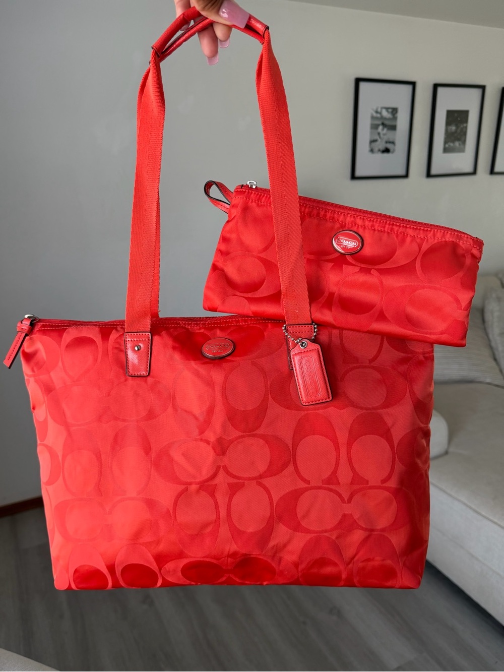Coach Weekender Red Orange Tote Bag with Zip Pouch